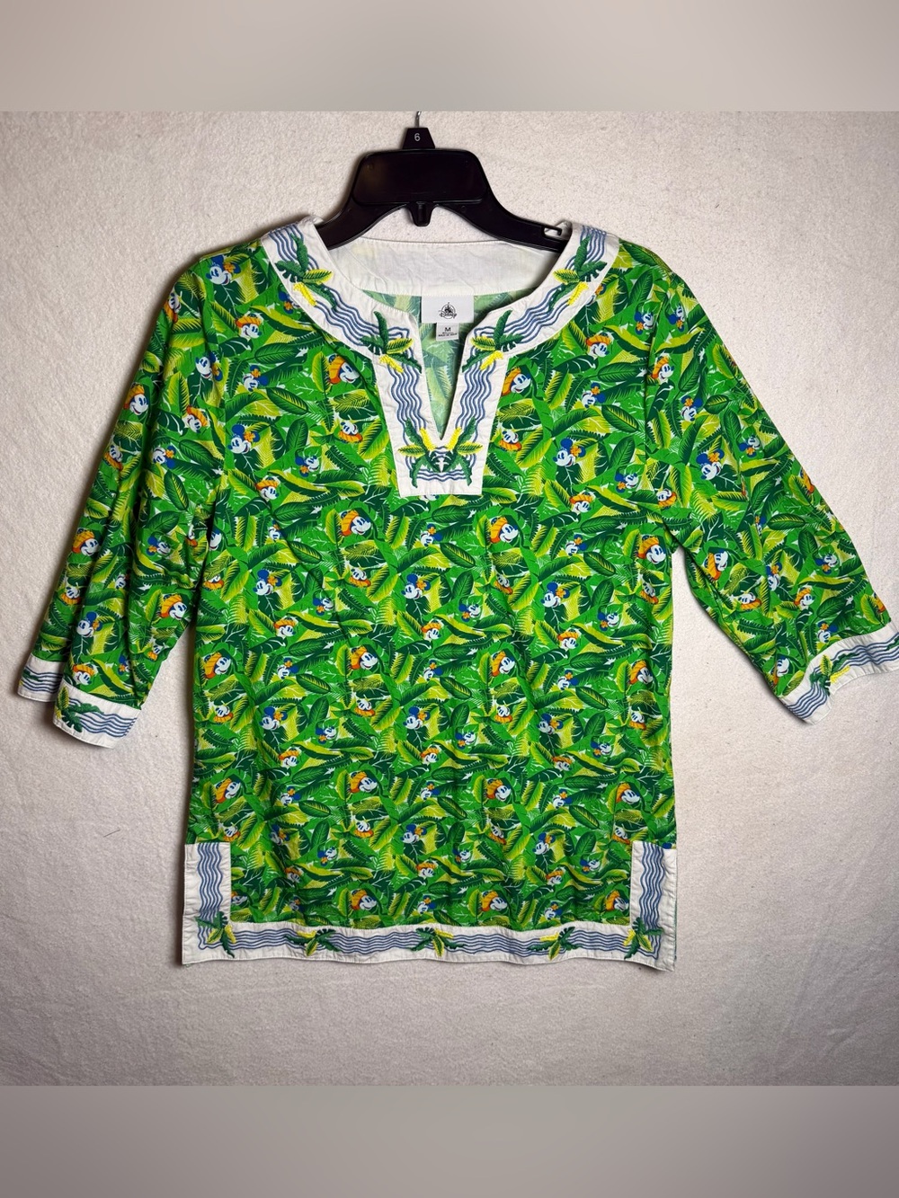 Authentic Disney Parks Mickey Mouse Tropical Palm Leaf Embroidered Tunic Blouse
